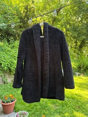Falling Love Black Teddy Fleece Open Front Cardigan Jacket